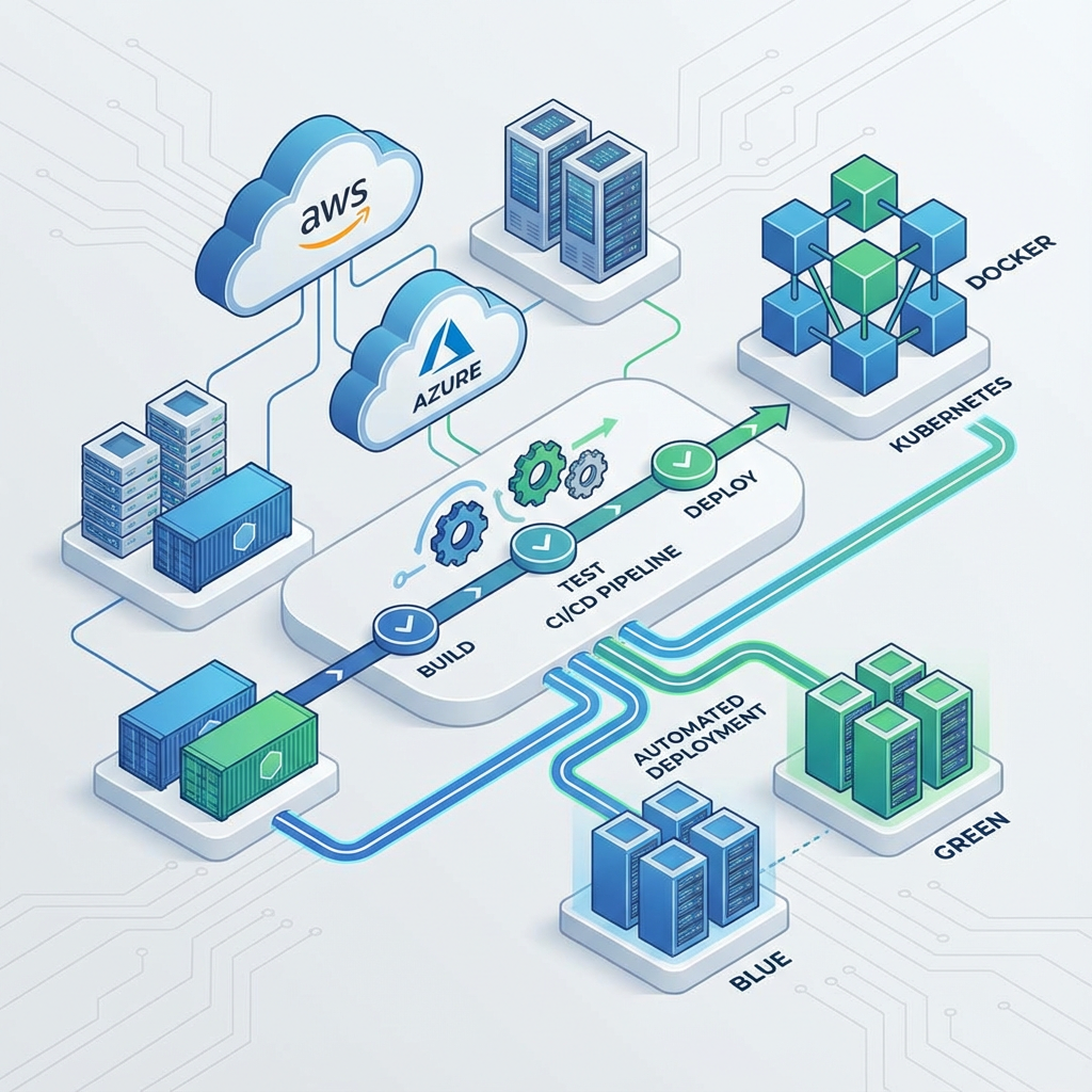 Infrastructure cloud et serveurs connectés représentant le DevOps